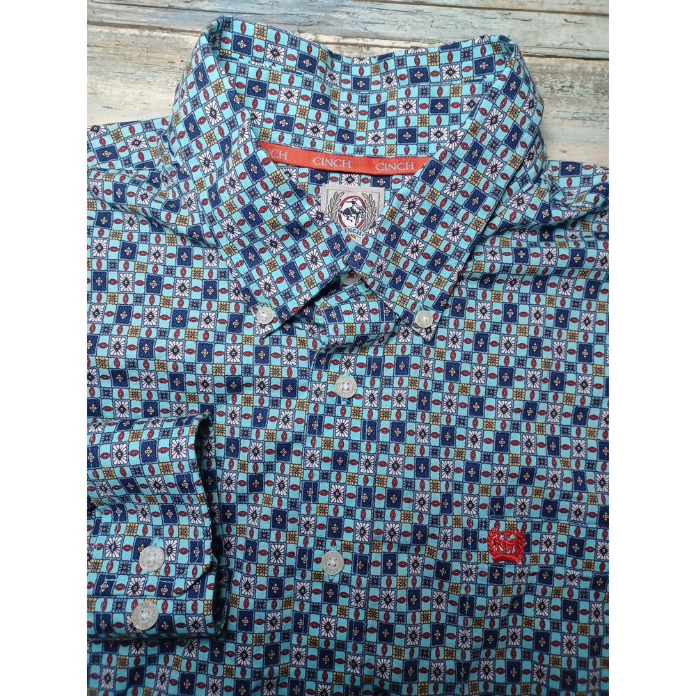 Cinch Mens Meduim Long Sleeve Western Geometric Floral Pattern Button-Down Shirt
